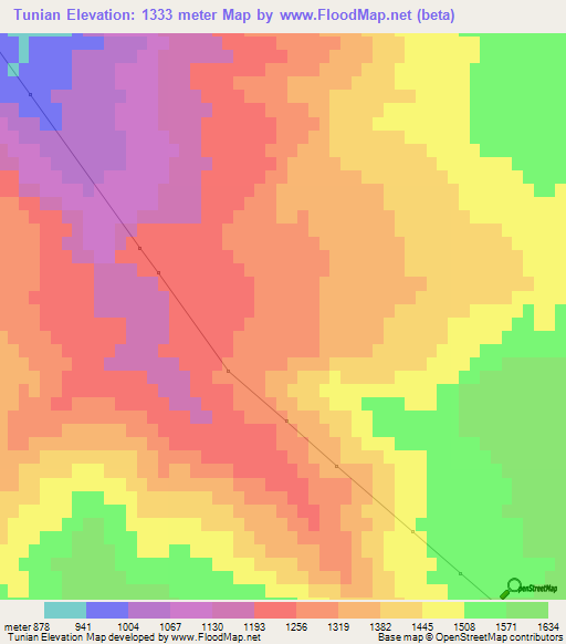 Tunian,Iran Elevation Map