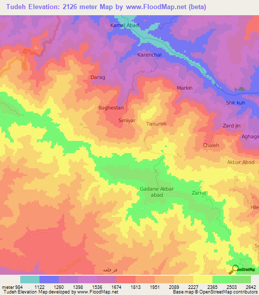 Tudeh,Iran Elevation Map