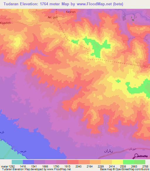 Tudaran,Iran Elevation Map