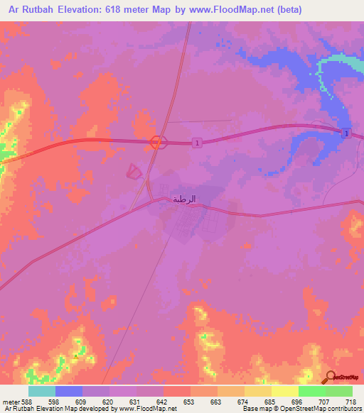 Ar Rutbah,Iraq Elevation Map