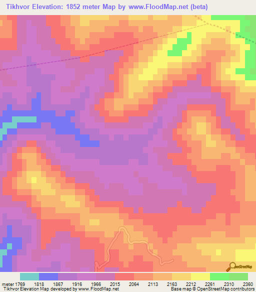 Tikhvor,Iran Elevation Map