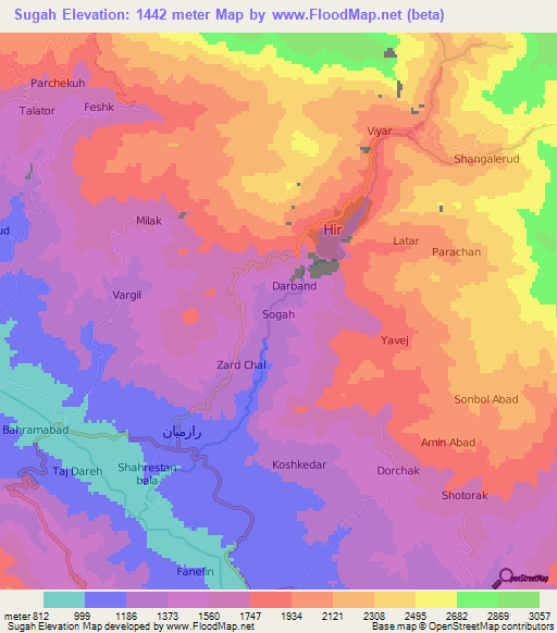 Sugah,Iran Elevation Map