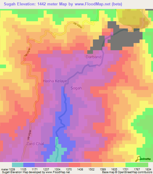 Sugah,Iran Elevation Map