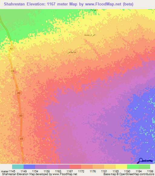 Shahrestan,Iran Elevation Map