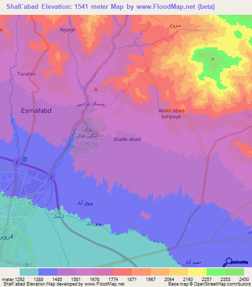 Shafi`abad,Iran Elevation Map