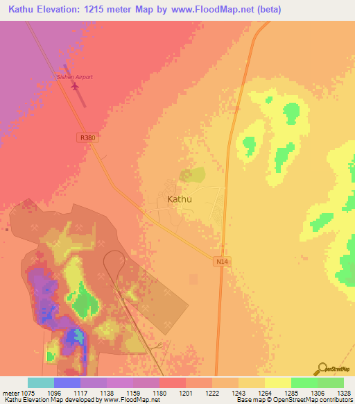 Kathu South Africa Map Elevation Of Kathu,South Africa Elevation Map, Topography, Contour