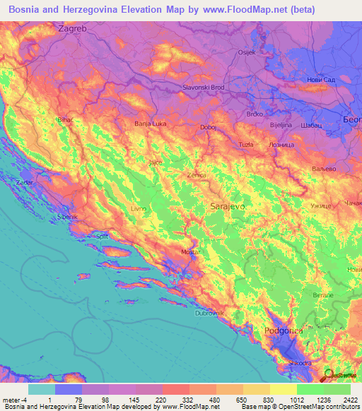 Bosnia and Herzegovina Elevation Map
