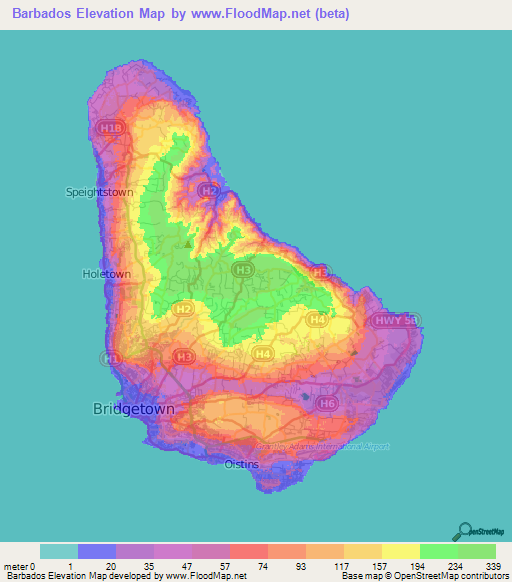 Barbados Elevation Map