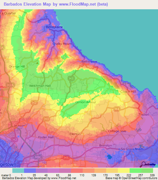 Barbados Elevation Map