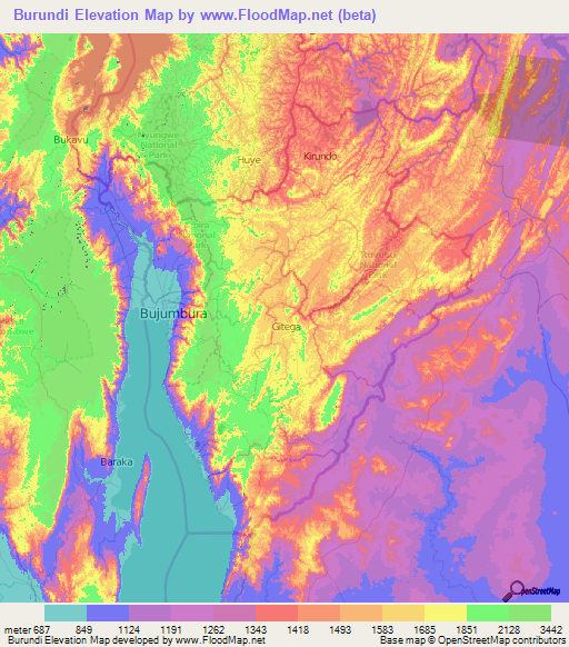 Burundi Elevation Map