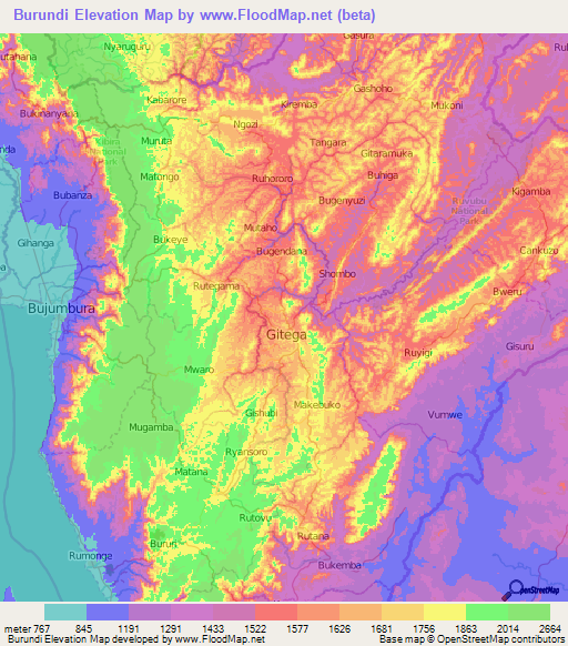 Burundi Elevation Map