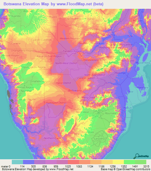 Botswana Elevation Map