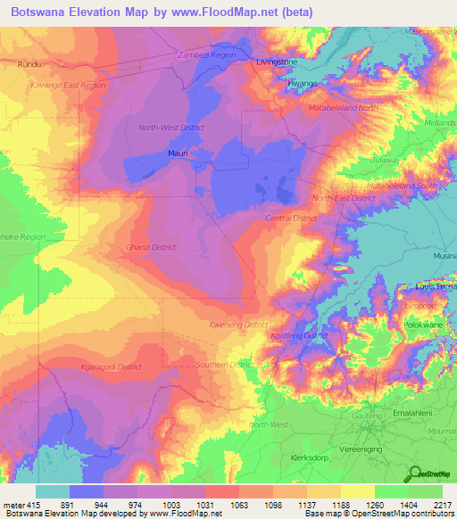 Botswana Elevation Map