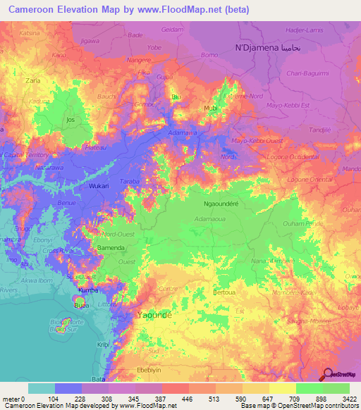 Cameroon Elevation Map