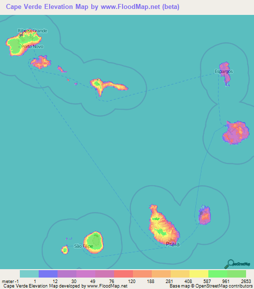 Cape Verde Elevation Map