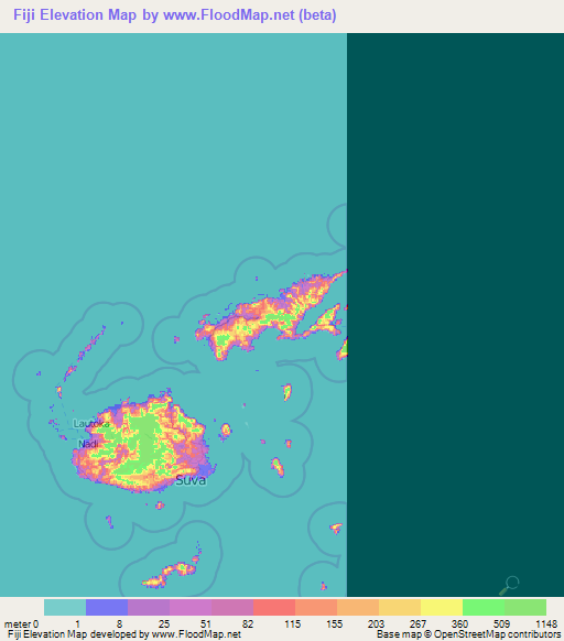 Fiji Elevation Map