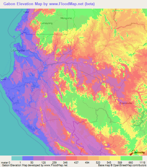 Gabon Elevation Map