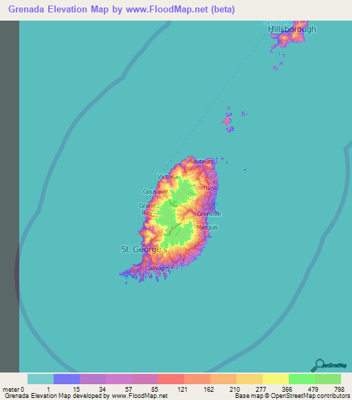 Grenada Elevation Map