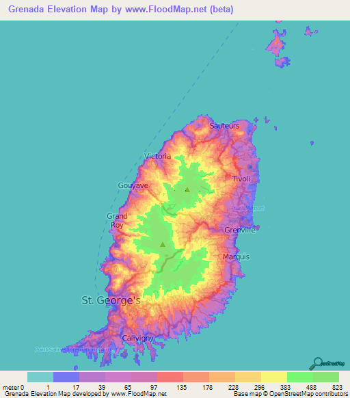 Grenada Elevation Map