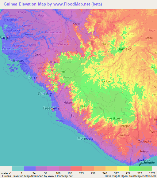 Guinea Elevation Map