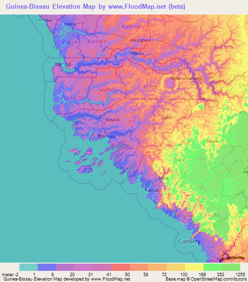 Guinea-Bissau Elevation Map