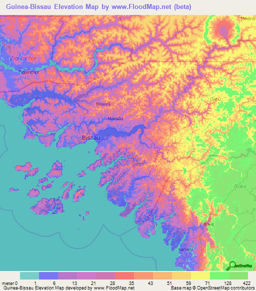 Guinea-Bissau Elevation Map