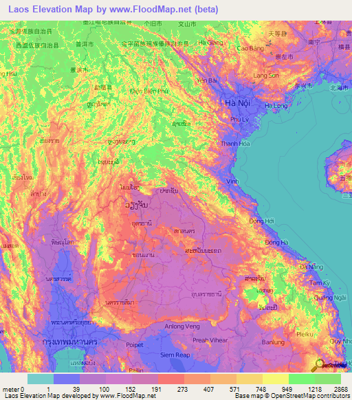Laos Elevation Map