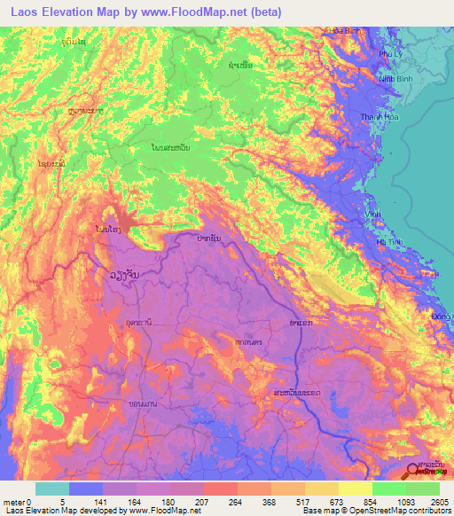 Laos Elevation Map