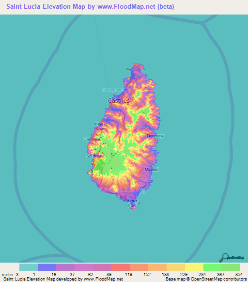 Saint Lucia Elevation Map