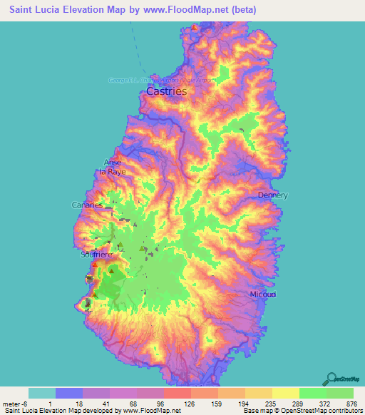 Saint Lucia Elevation Map