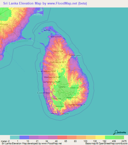 Sri Lanka Elevation Map