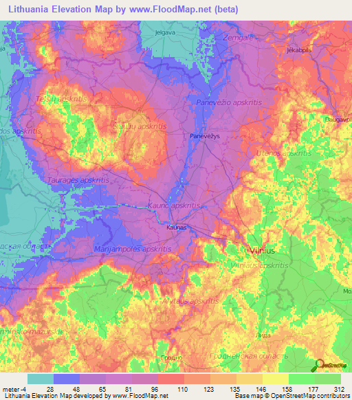 Lithuania Elevation Map