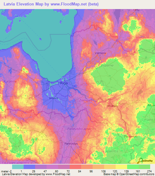 Latvia Elevation Map