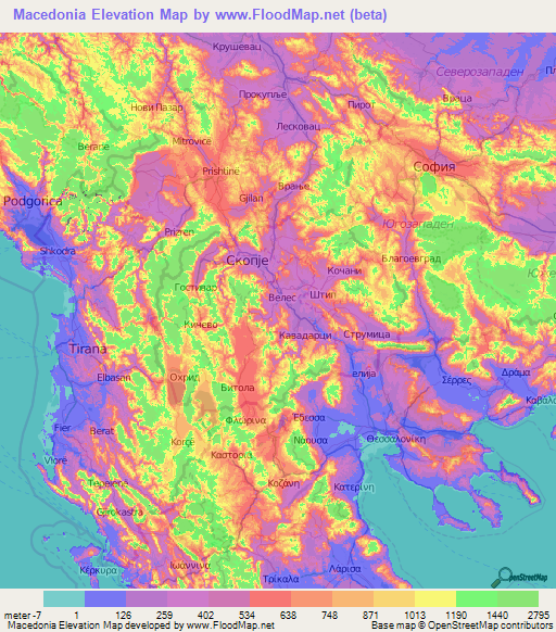 Macedonia Elevation Map