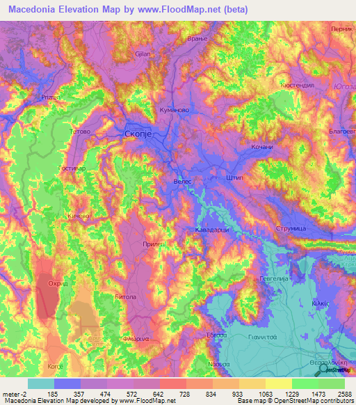 Macedonia Elevation Map