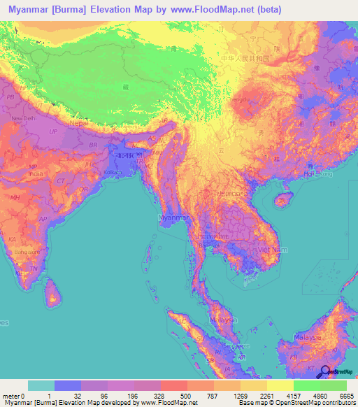 Myanmar Elevation Map