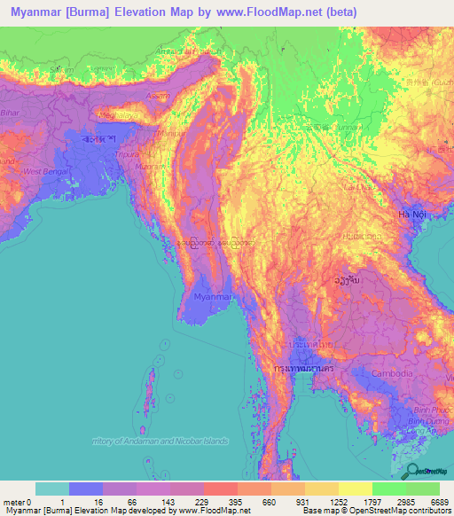 Myanmar Elevation Map