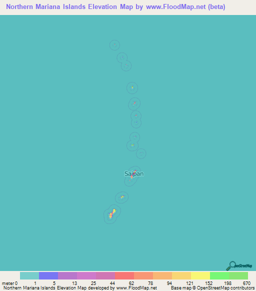 Northern Mariana Islands Elevation Map