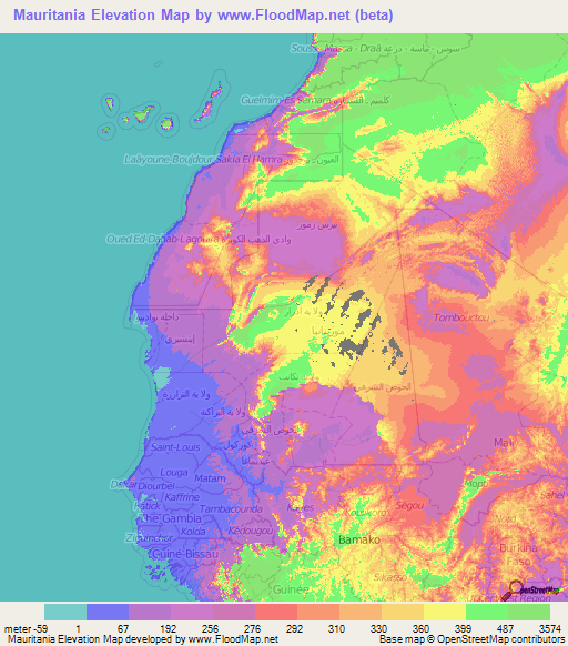 Mauritania Elevation Map