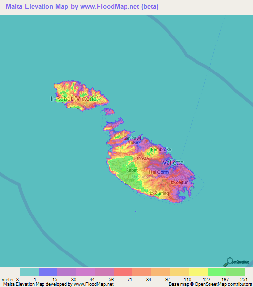 Malta Elevation Map