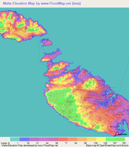 Malta Elevation Map