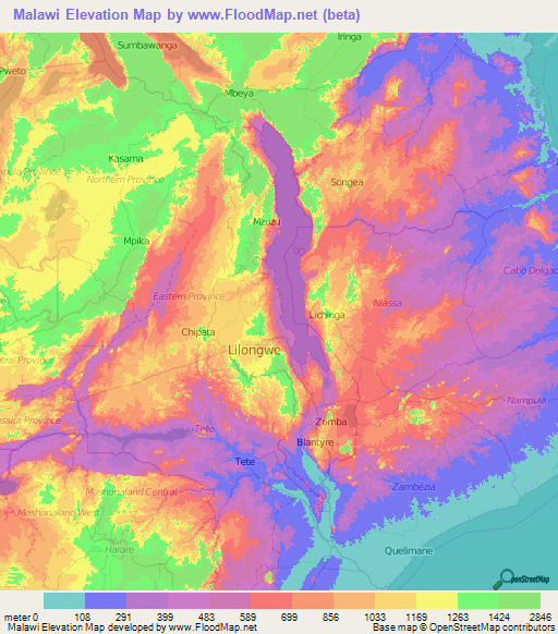 Malawi Elevation Map