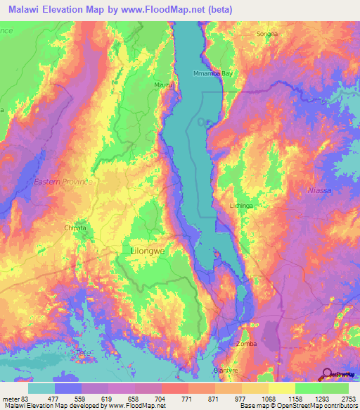 Malawi Elevation Map