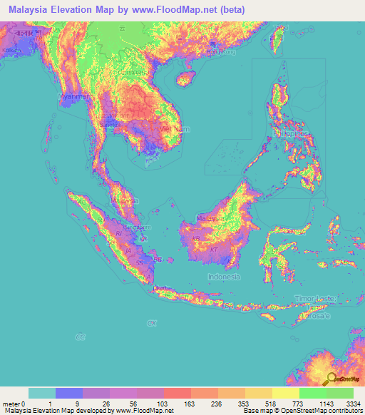 Malaysia Elevation Map