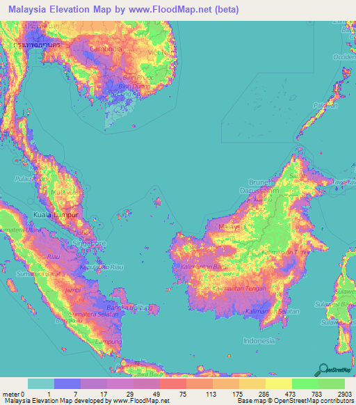 Malaysia Elevation Map