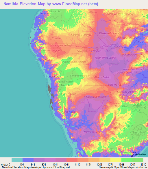Namibia Elevation Map