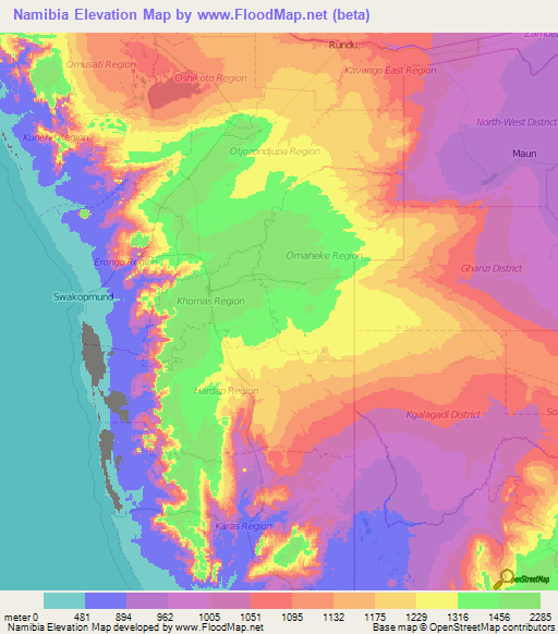 Namibia Elevation Map