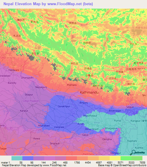 Nepal Elevation Map