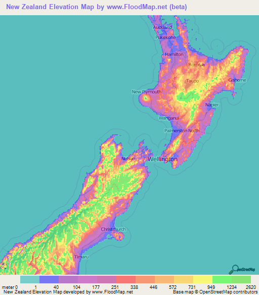 New Zealand Elevation Map