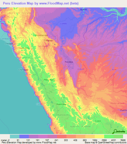 Peru Elevation Map